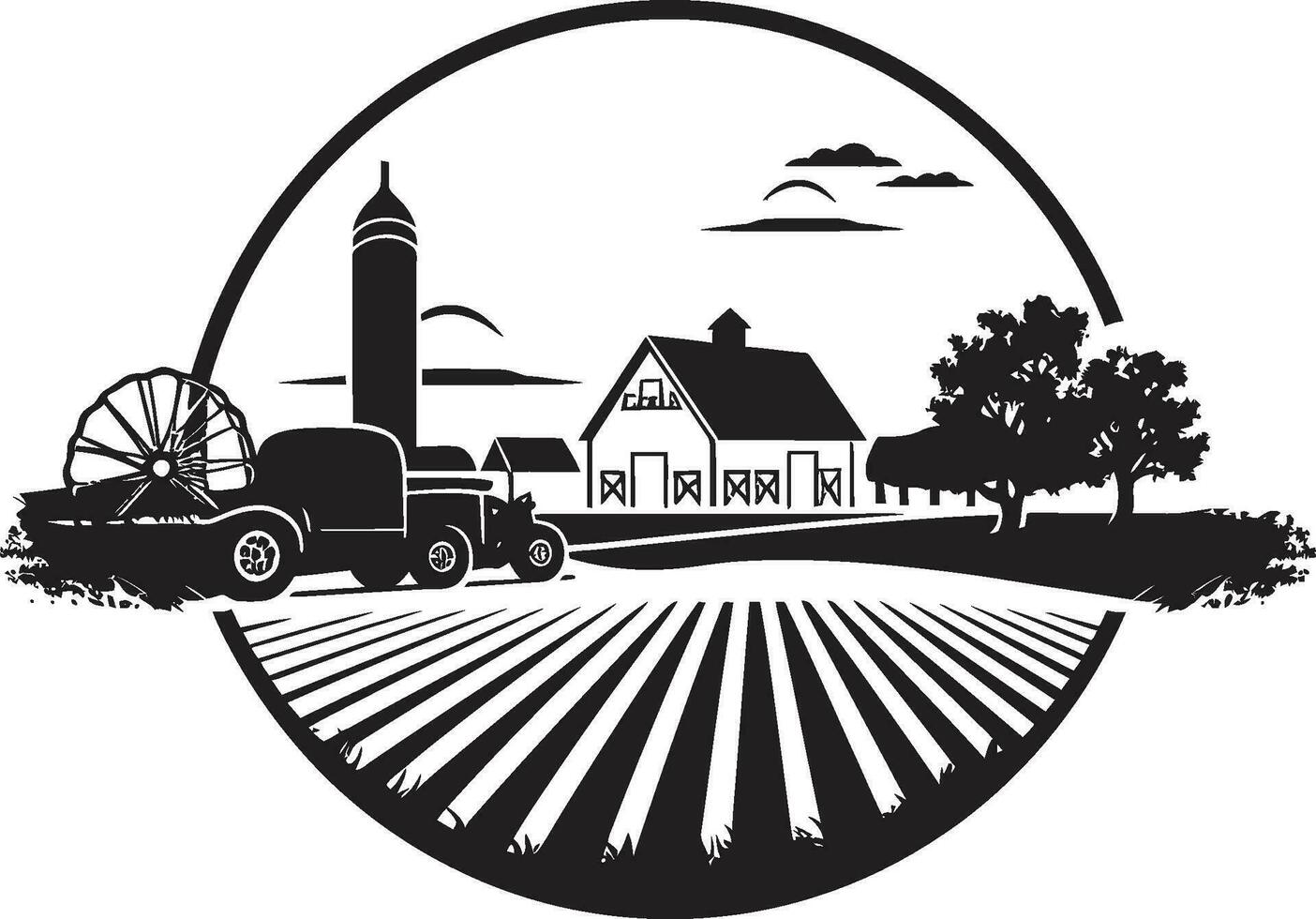 herdade esplendor Preto vetor logotipo para fazendas Campos do tranquilidade agrícola casa de fazenda emblema