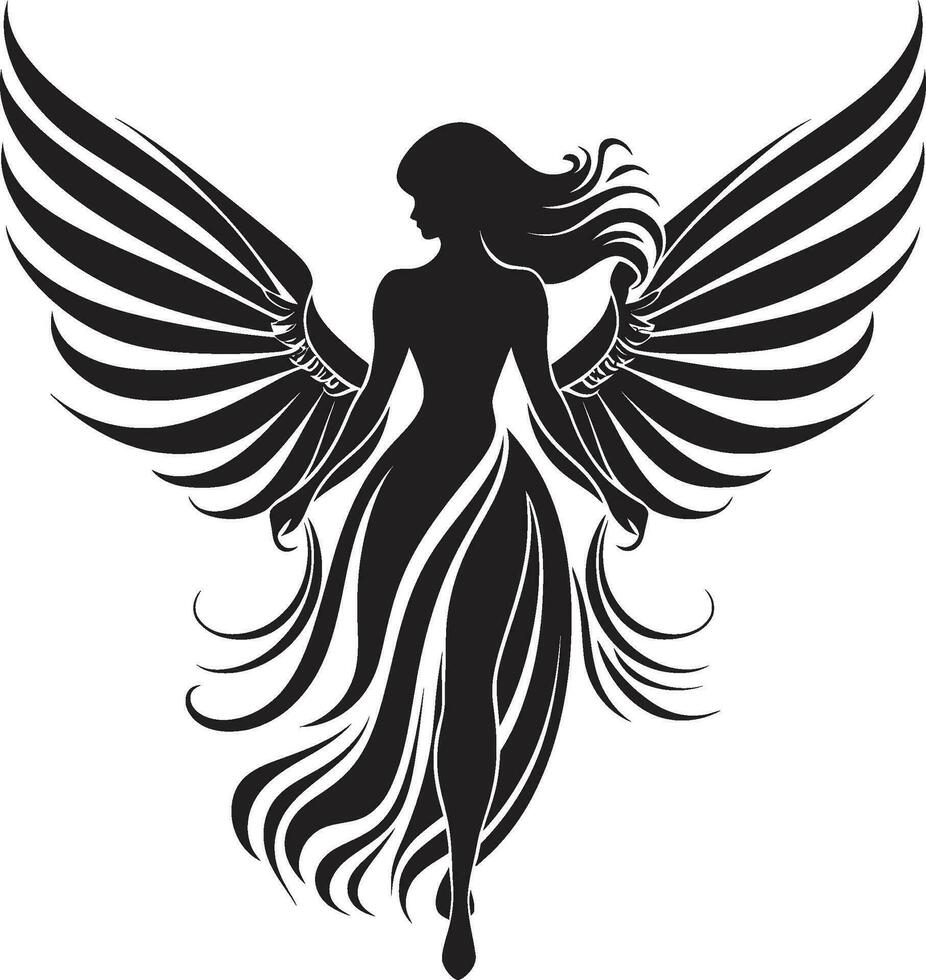 celestial mensageiro Preto asas símbolo divino harmonia angélico emblema Projeto vetor