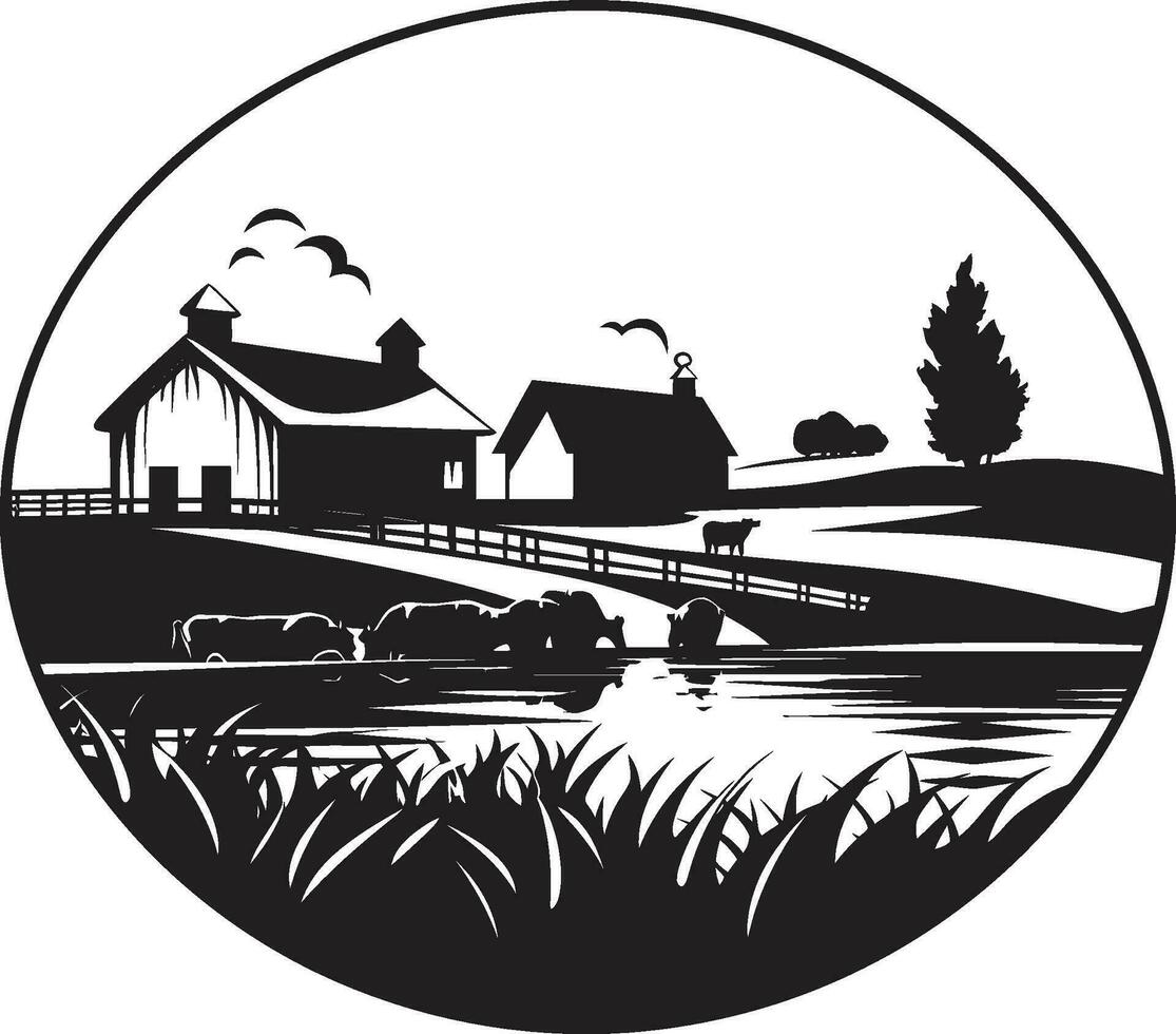 rústico retiro Preto vetor logotipo para casas de fazenda Campos do crescimento agrícola casa de fazenda vetor logotipo