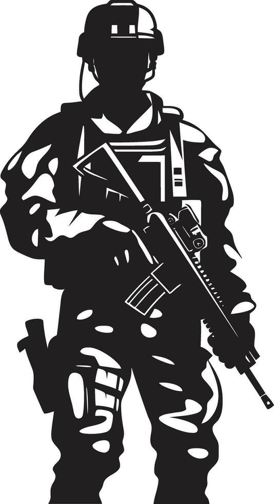 estratégico defensor Preto vetor militar logotipo combate vanguarda armado forças emblema Projeto