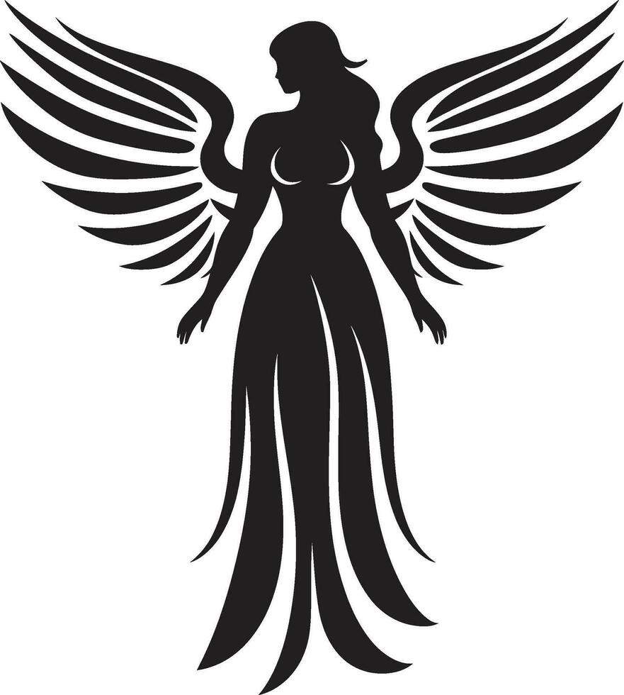 celestial guardião Preto angélico emblema seráfico elegância vetor anjo asas