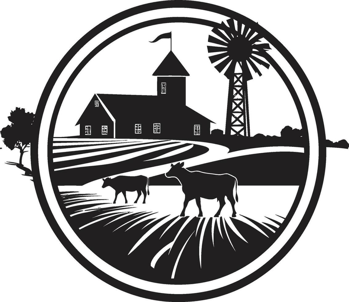Campos oásis vetor casa de fazenda emblema rural essência Preto logotipo para agricultura