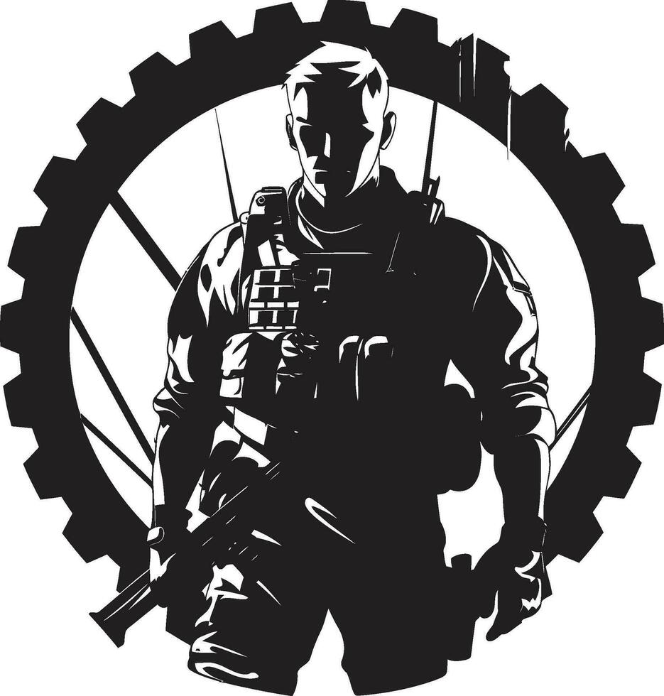 Guerreiro bravura Preto vetor soldado logotipo defensiva guardião armado militar Preto ícone