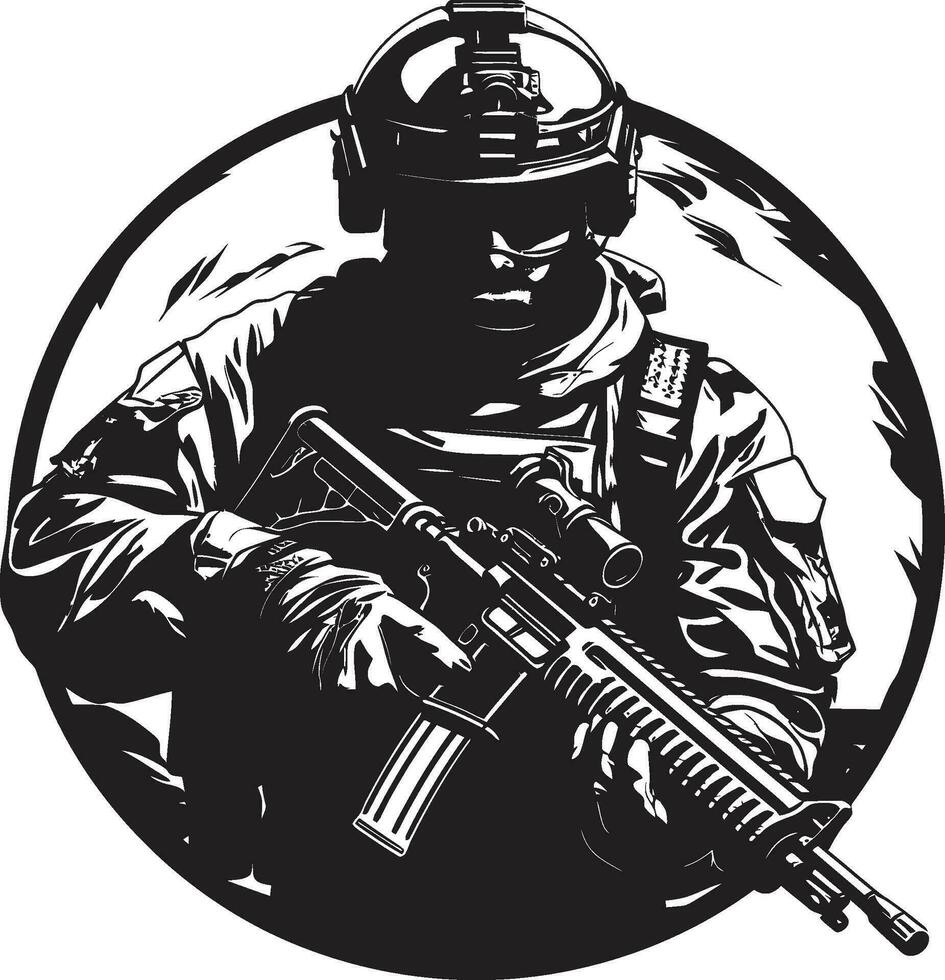 militante vigilância militar vetor Projeto batalha pronto Guerreiro Preto emblema