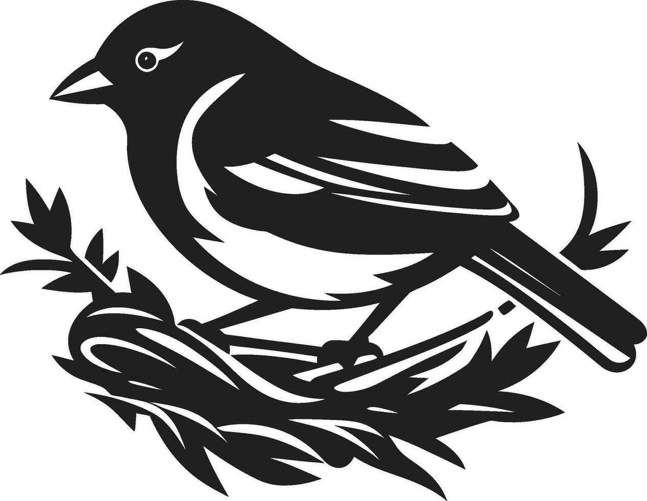ninho gênio Preto pássaro emblema trabalhada poleiro vetor ninho logotipo