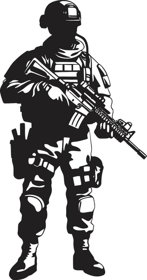 batalha pronto Guerreiro Preto emblema estratégico defensor armado sentinela logotipo vetor