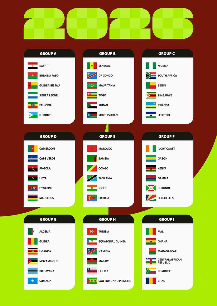 bandeira do futebol torneio qualificação para África. bandeiras classificado de grupo. vetor