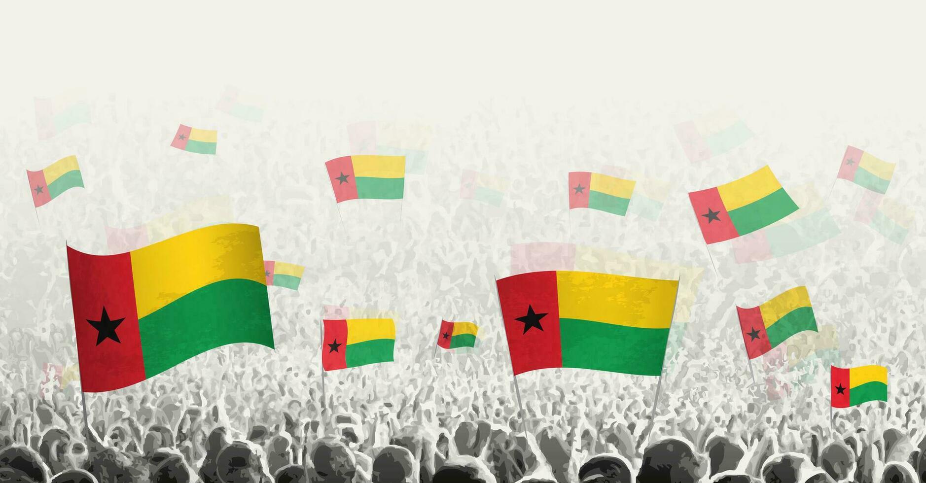 abstrato multidão com bandeira do guiné-bissau. povos protesto, revolução, greve e demonstração com bandeira do guiné-bissau. vetor