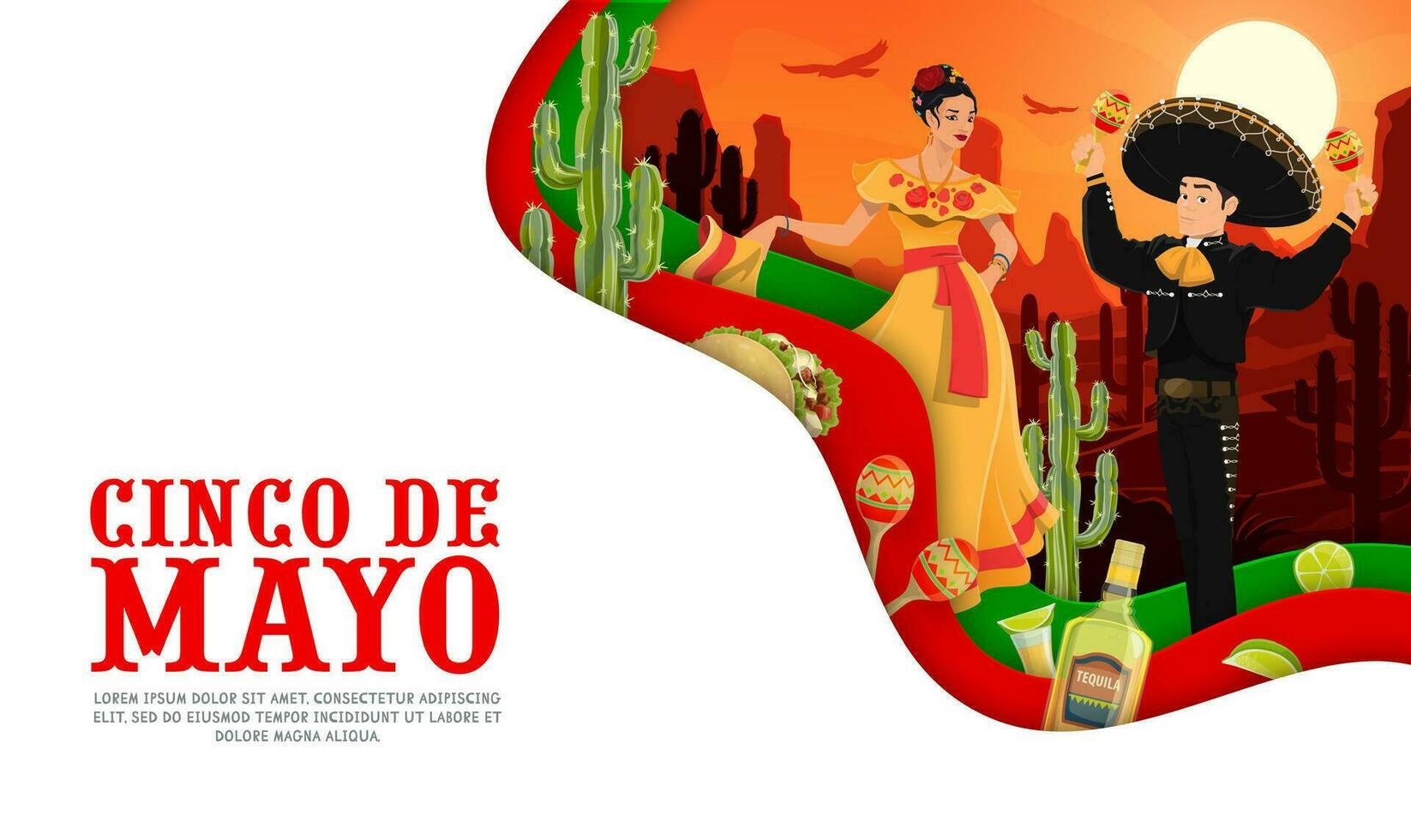 cinco de maionese mexicano feriado papel cortar bandeira vetor