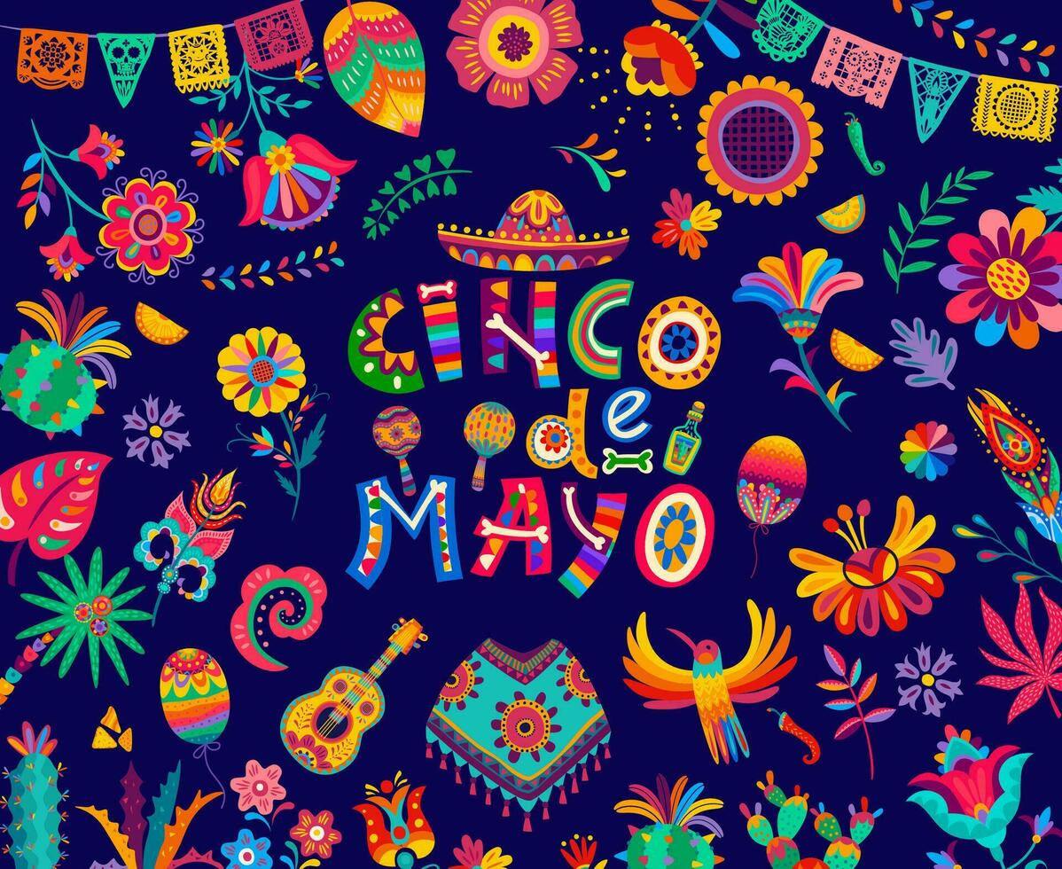 cinco de maionese mexicano feriado Alebrije estilo folheto vetor