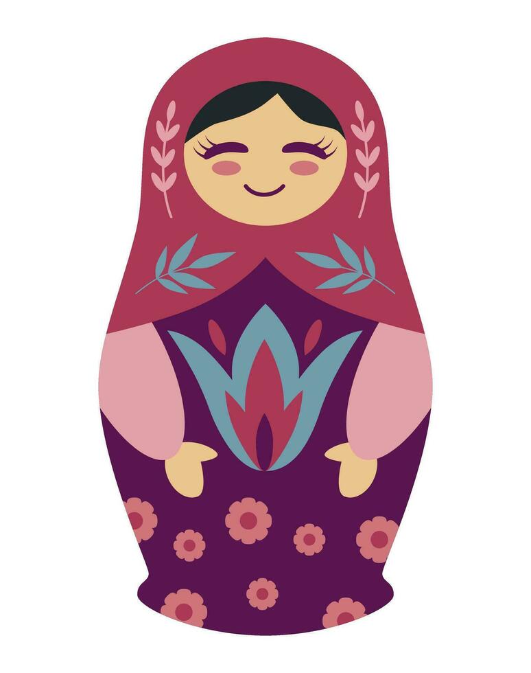 russo boneca, matryoshka. fofa personagem decorado com flores e folhas. isolado Projeto elemento. vetor