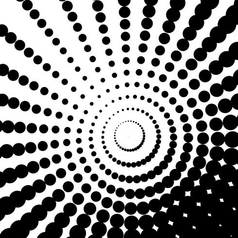 Pontos de meio-tom preto e branco de perspectiva círculo padrão. vetor