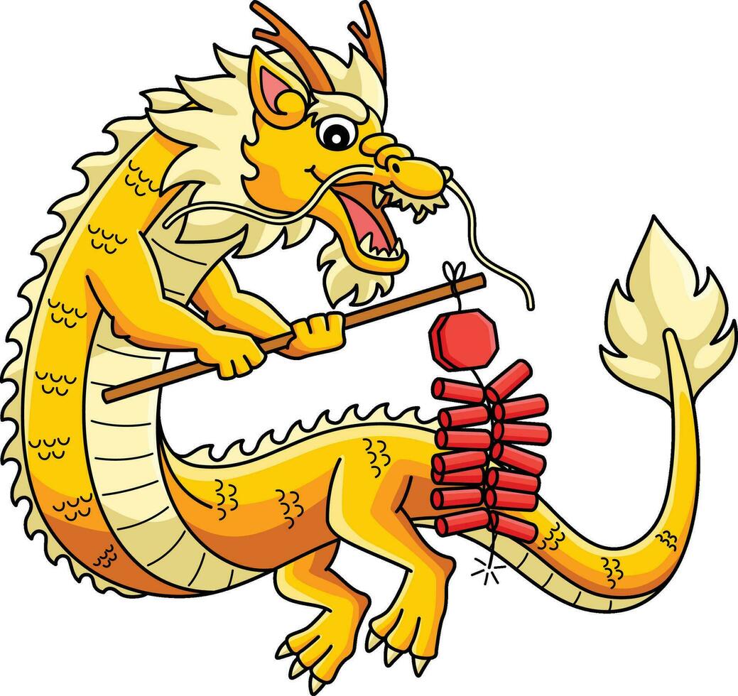 ano do a Dragão fogos de artifício desenho animado clipart vetor