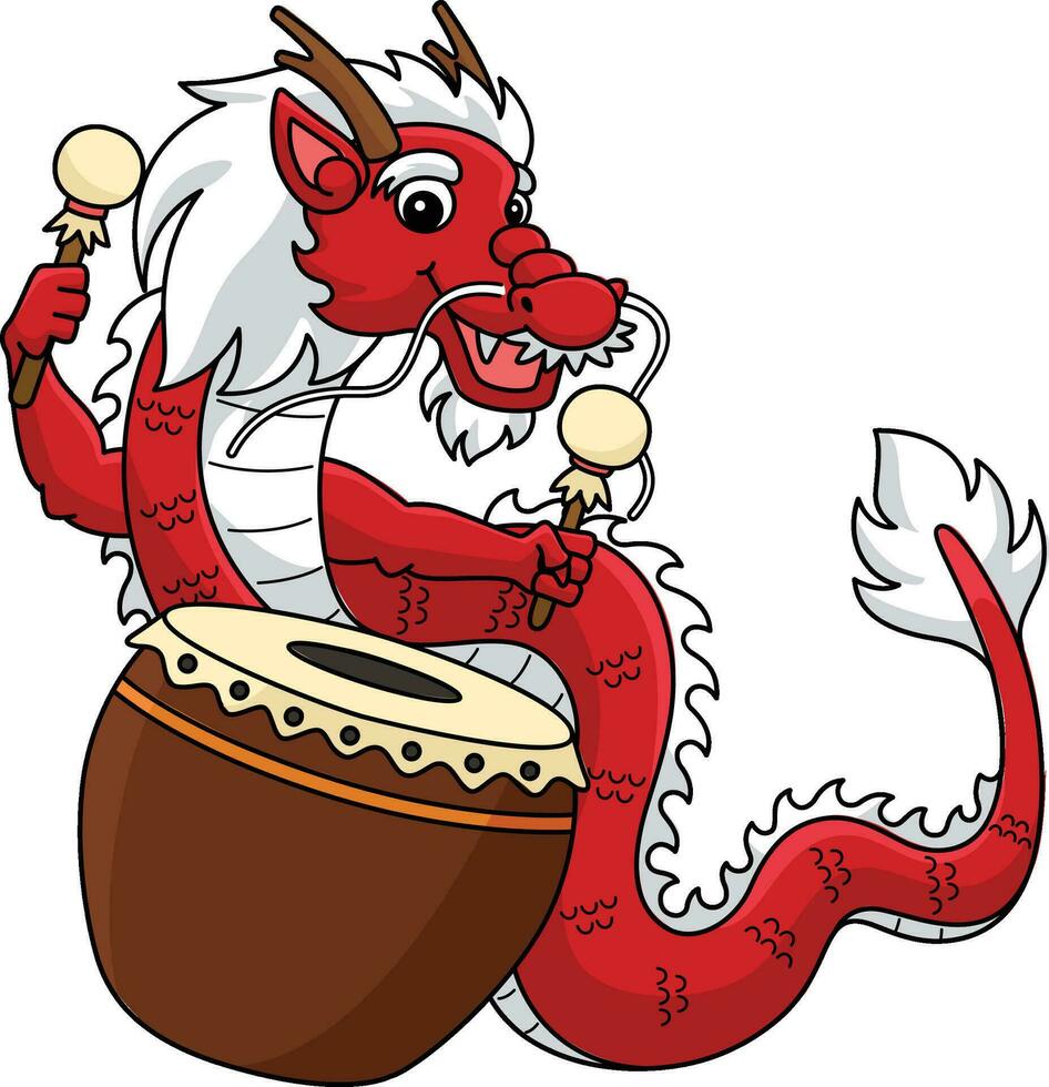 ano do a Dragão jogando bateria desenho animado clipart vetor