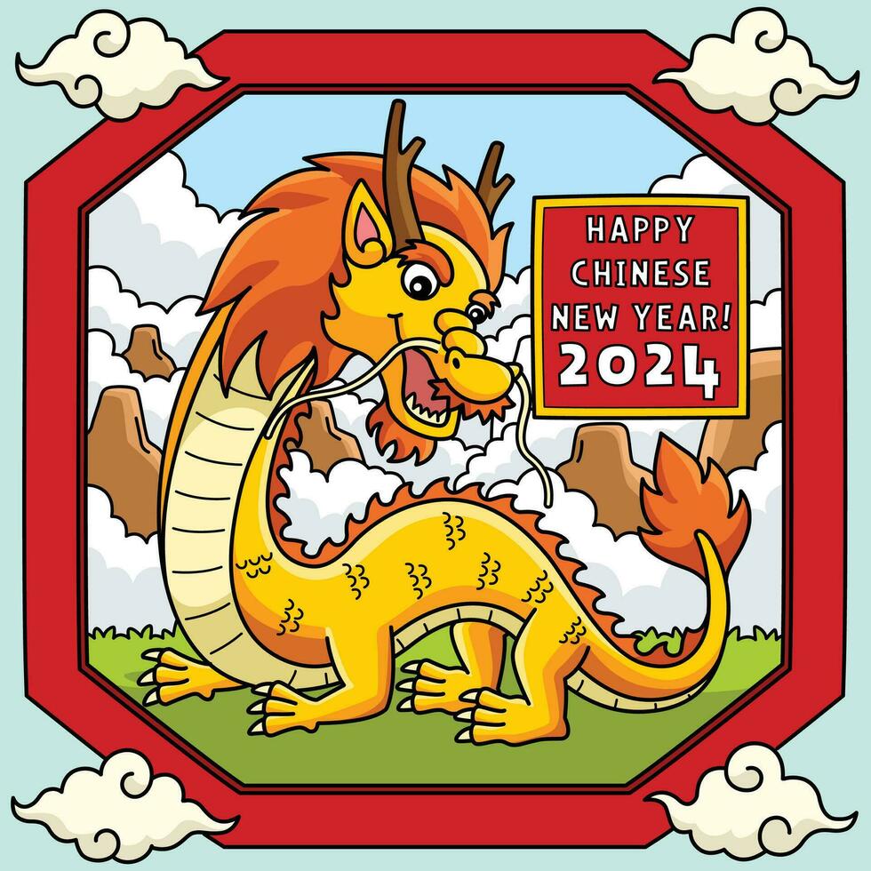 feliz chinês Novo ano 2024 colori desenho animado vetor