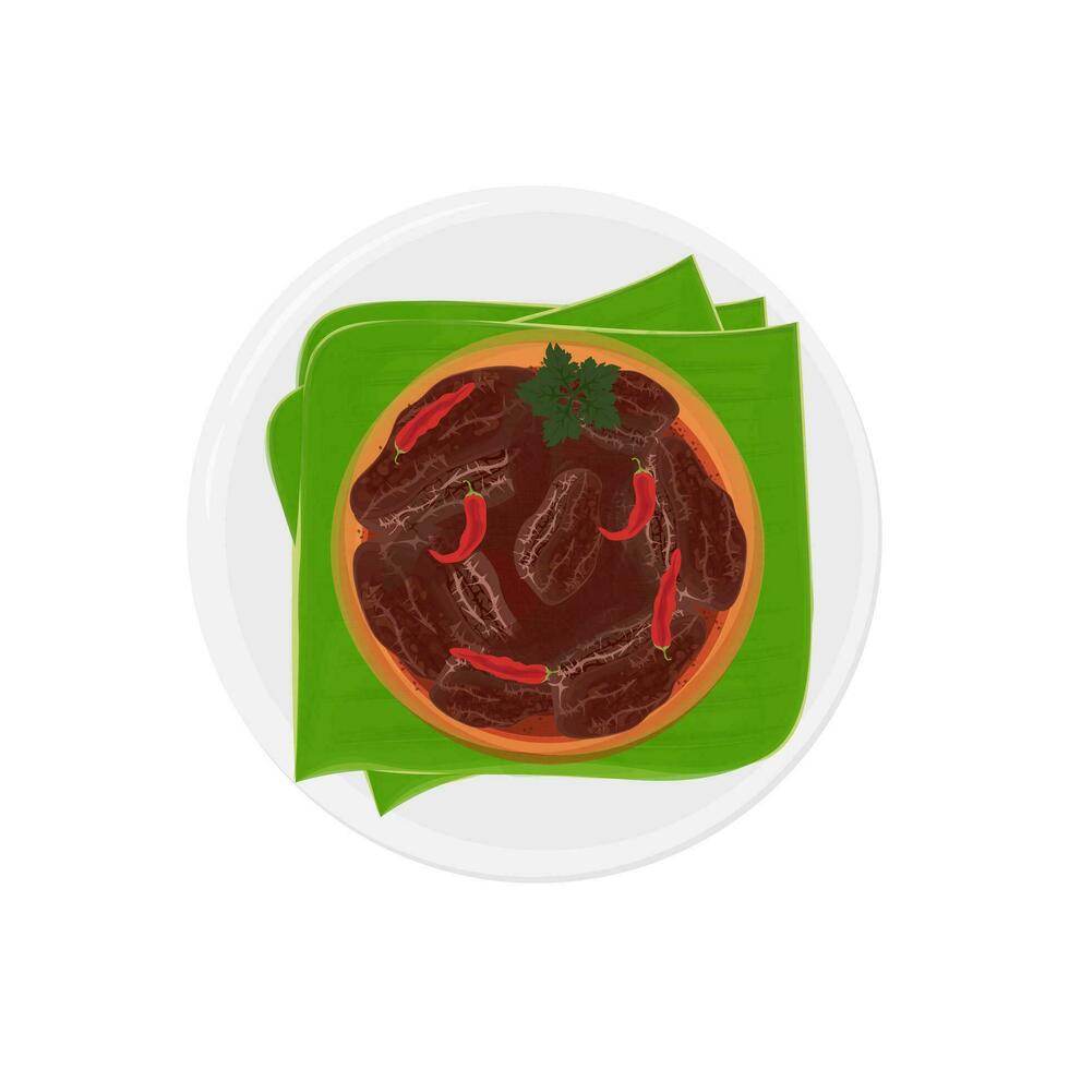 delicioso picante carne rendang vetor ilustração logotipo