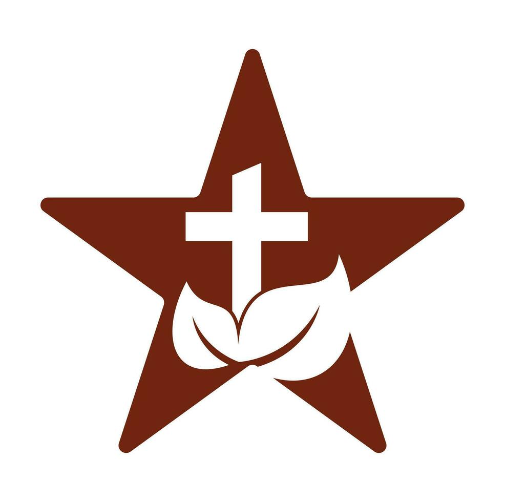Igreja árvore Estrela forma conceito vetor logotipo Projeto. Cruz árvore logotipo Projeto.