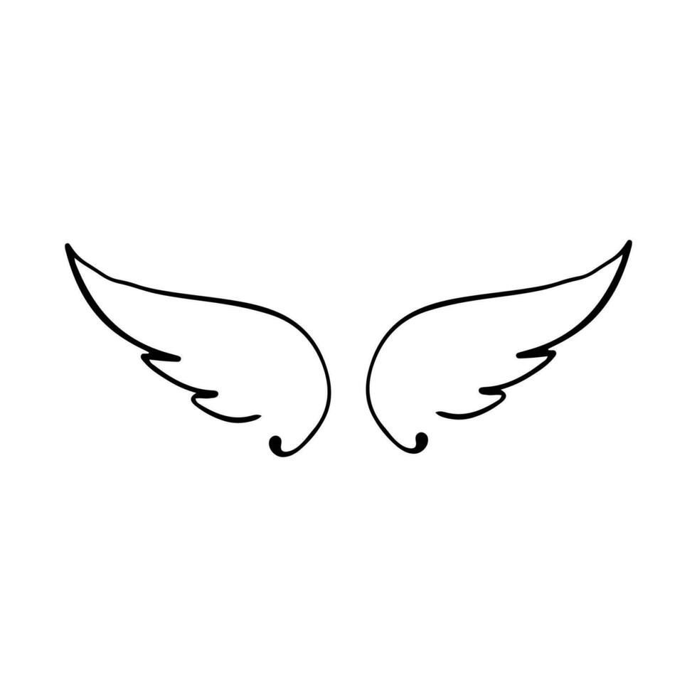 rabisco asas. desenho animado pássaro pena asas religioso anjo asas tinta esboço, Preto tatuagem silhueta. vetor mão desenhado lâmina asa esboço conjunto para heráldico símbolo emblema em branco fundo