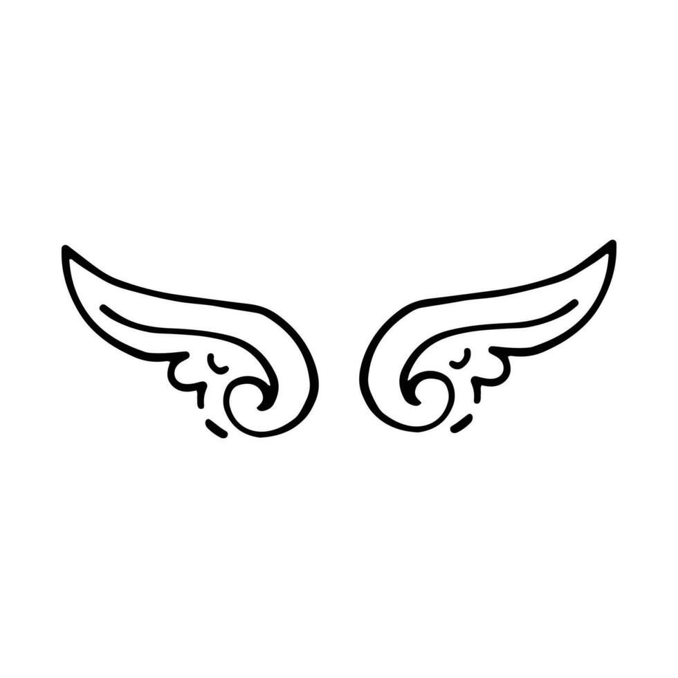 rabisco asas. desenho animado pássaro pena asas religioso anjo asas tinta esboço, Preto tatuagem silhueta. vetor mão desenhado lâmina asa esboço conjunto para heráldico símbolo emblema em branco fundo
