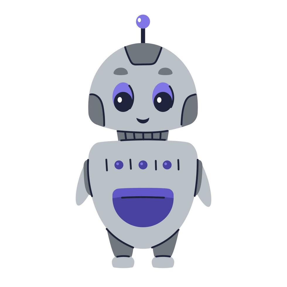 fofa robô personagem. chatbot, ai robô mascote, digital ciborgue. futurista tecnologia serviço. comunicação artificial inteligência. vetor ilustração dentro desenho animado rabisco estilo