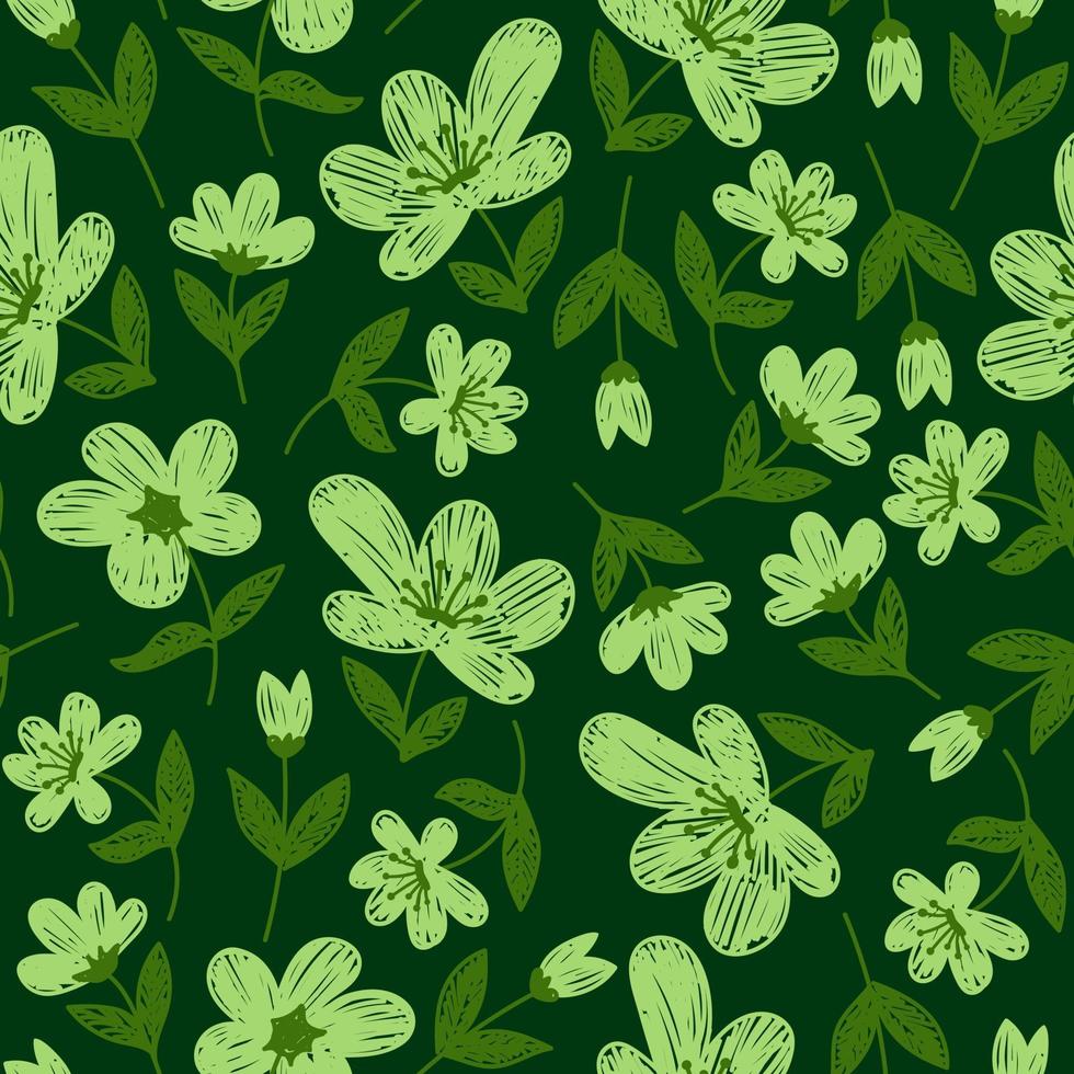 fundo verde sem costura vector com flores verdes claras