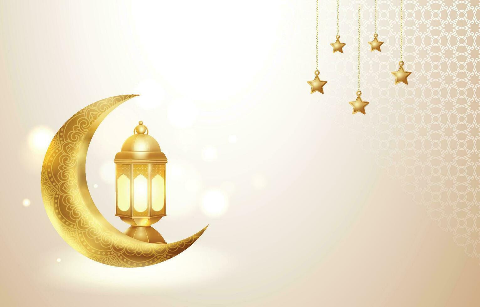 islâmico ouro lanterna com crescente lua fundo vetor