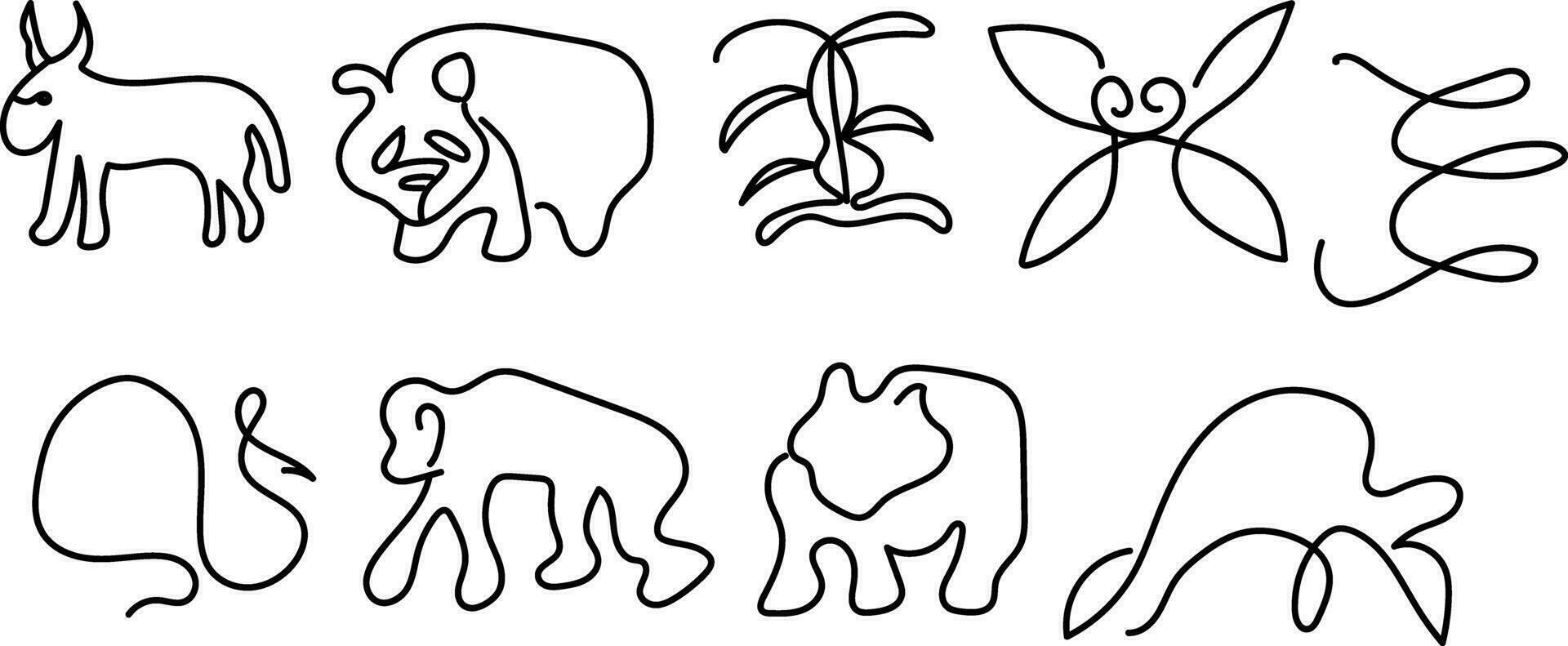 mundo animais selvagens dia, animal linha arte, contínuo 1 linha arte, desenhando vetor ilustração isolado em branco fundo.