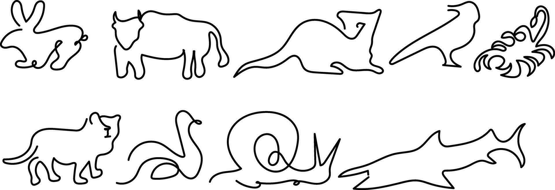 mundo animais selvagens dia, animal linha arte, contínuo 1 linha arte, desenhando vetor ilustração isolado em branco fundo.