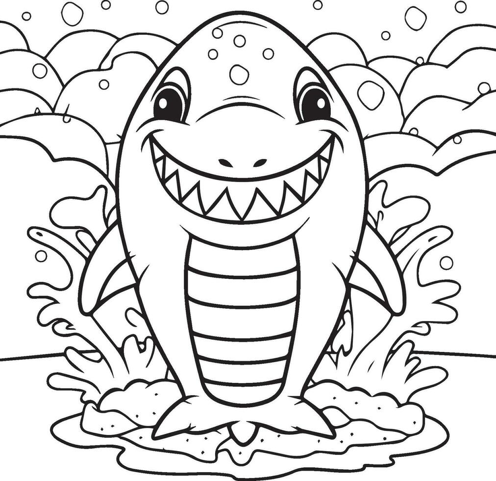 página do a crianças coloração livro. cor desenho animado Tubarão. Tubarão coloração Páginas vetor
