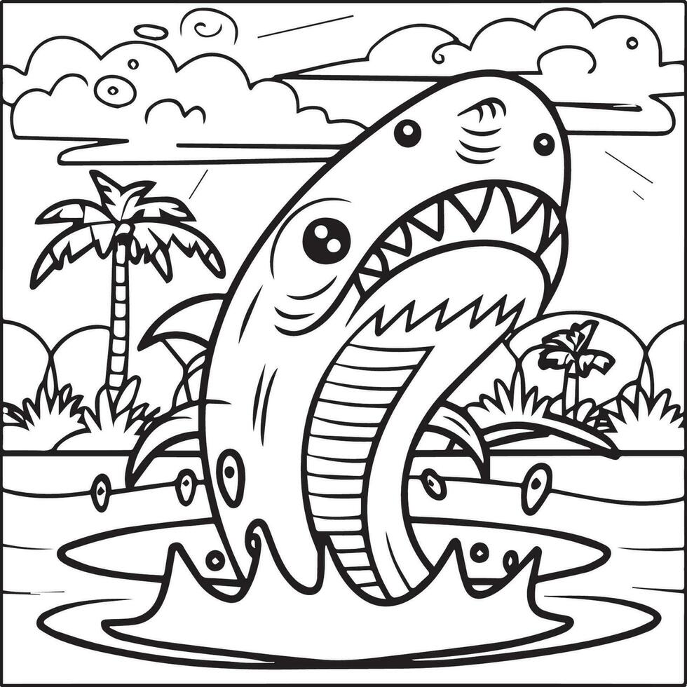 página do a crianças coloração livro. cor desenho animado Tubarão. Tubarão coloração Páginas vetor