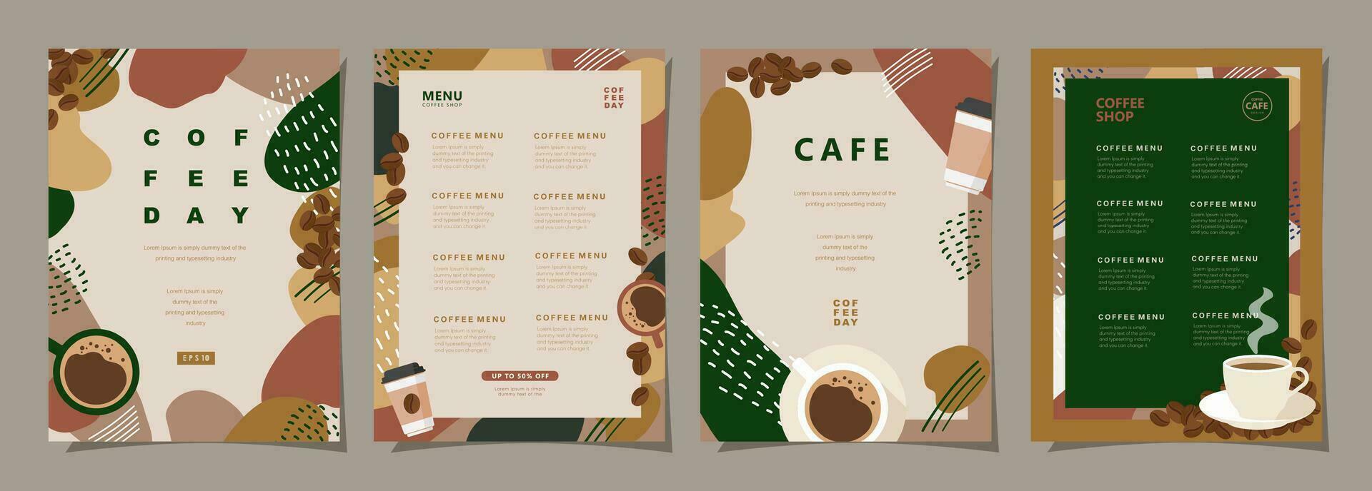 conjunto do esboço faixas com café feijões e folhas em mínimo fundo para convites, cartões, bandeira, poster, cobrir, cafeteria cardápio ou outro modelo Projeto. vetor ilustração.