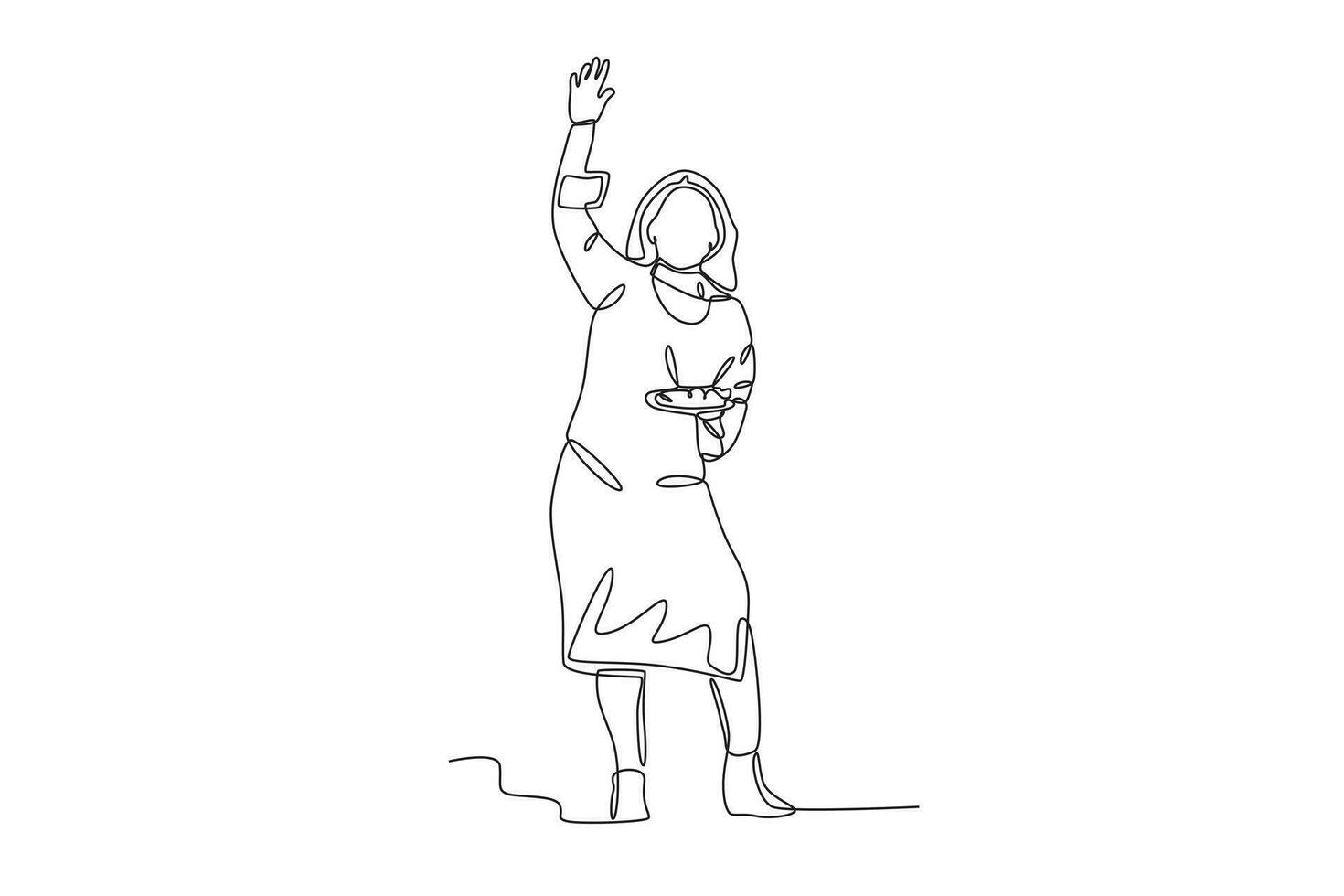 uma mulher danças às a holi festival com uma ferramenta dentro 1 mão. holi uma linha desenhando vetor