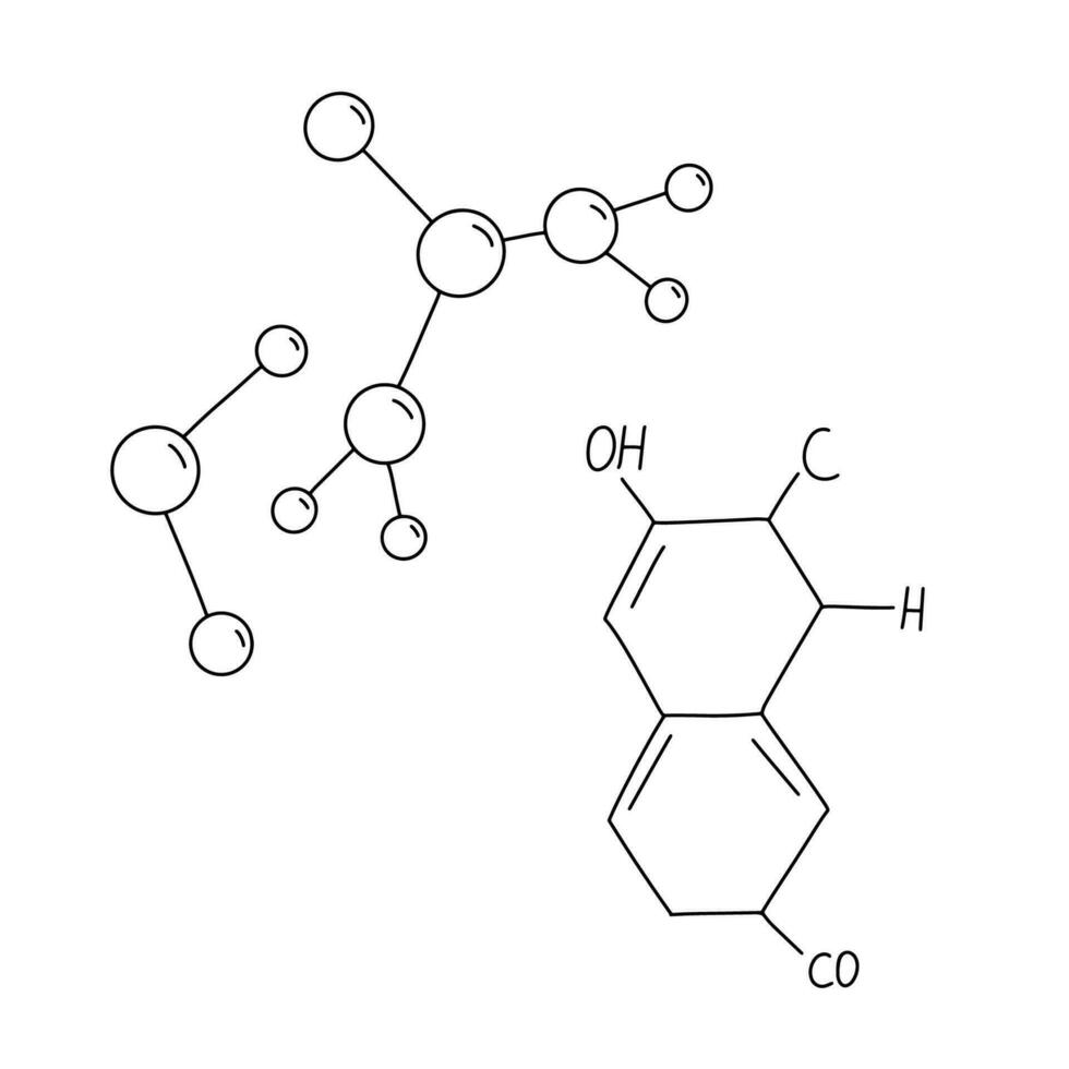vetor ilustração do molécula esboço. Ciência pesquisa e remédio desenho. químico Fórmula