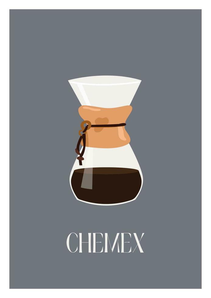 contemporâneo poster com Chemex vidro Panela e quente recentemente fabricado especialidade café. verter construir máquina de café. alternativo café fermentação métodos. na moda minimalista impressão parede arte vetor ilustração