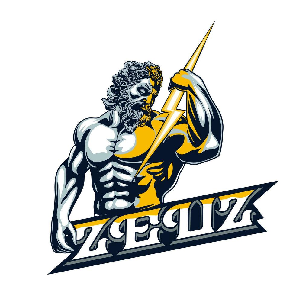 ilustração do a Deus Zeus segurando uma amarelo relâmpago parafuso vetor