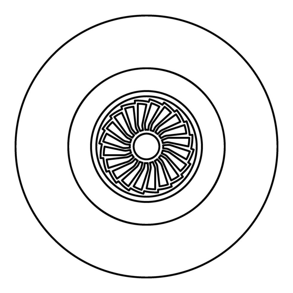 turbina avião turbomáquina jato motor aeronave motor ventilador avião ícone dentro círculo volta Preto cor vetor ilustração imagem esboço contorno linha fino estilo