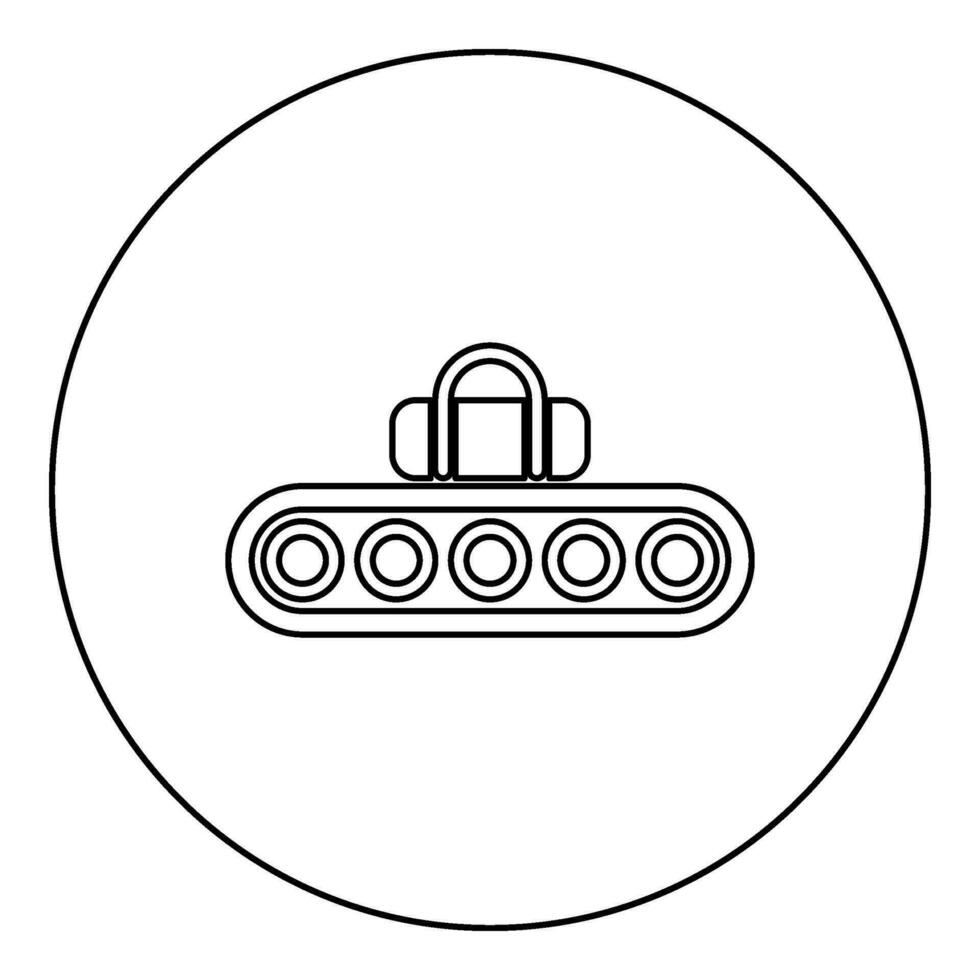transportador cinto aeroporto fita Bagagem passageiros bagagem esporte saco Produção linha automatizado fabricação ícone dentro círculo volta Preto cor vetor ilustração imagem esboço contorno linha fino estilo