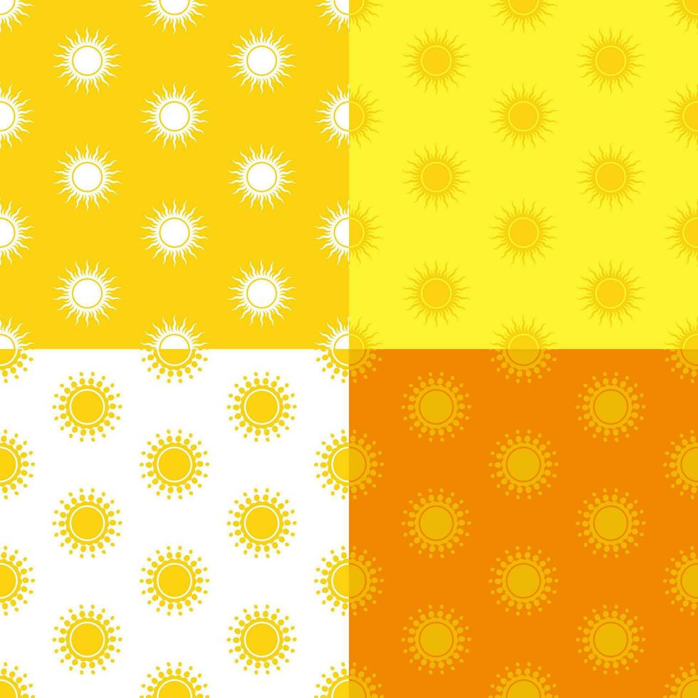 conjunto do desatado padrões com estilizado amarelo verão Sol. enfeite para decoração e impressão em tecido. Projeto elemento. vetor
