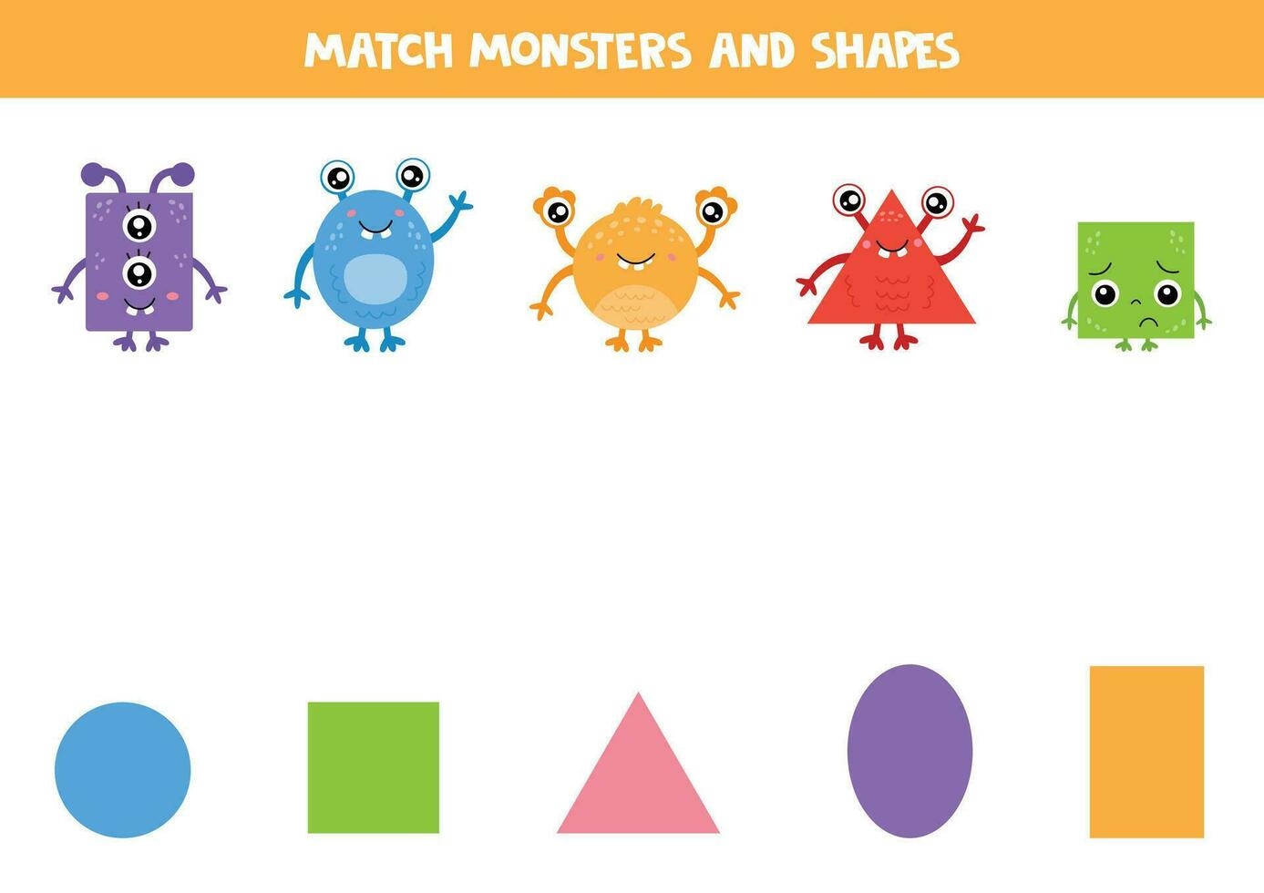 Combine formas e fofa desenho animado monstros. planilha para crianças. vetor