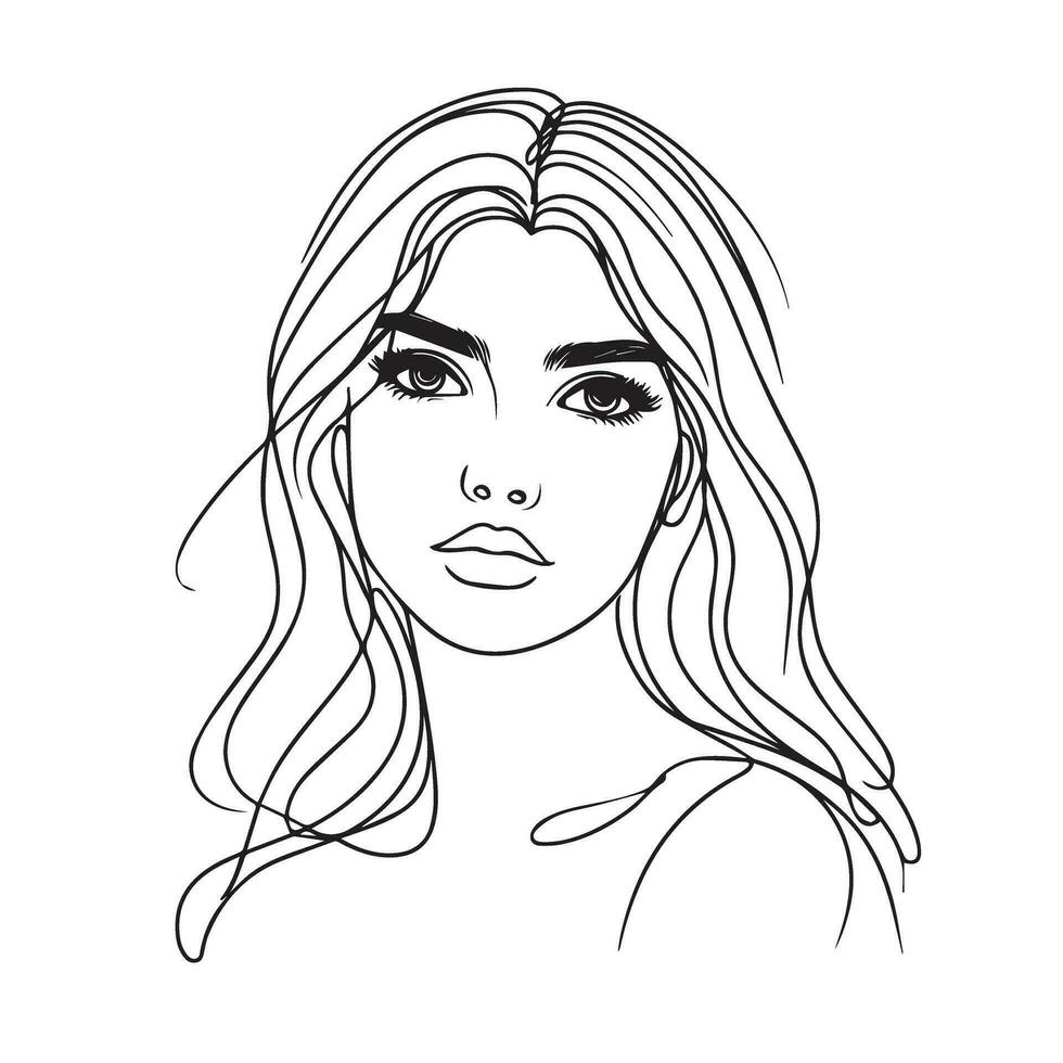 lindo mulheres face linha ilustração vetor