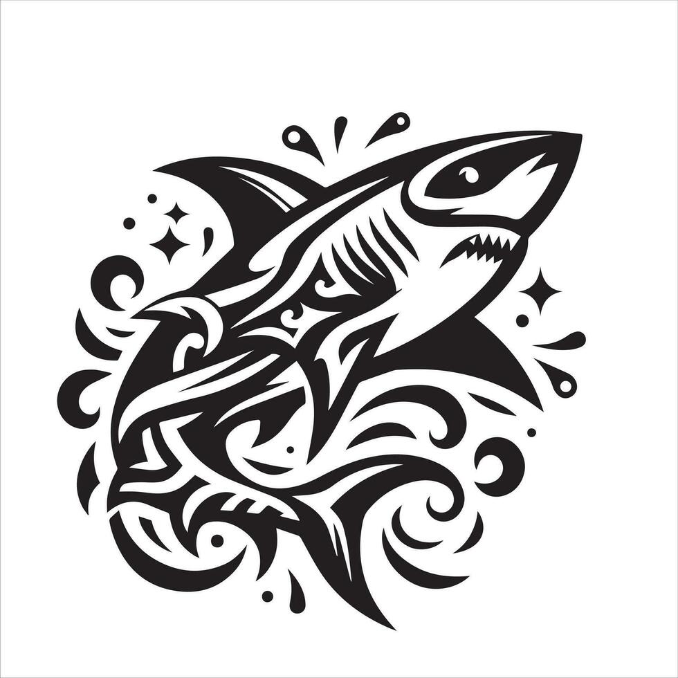 Tubarão tribal logotipo ícone Projeto ilustração vetor