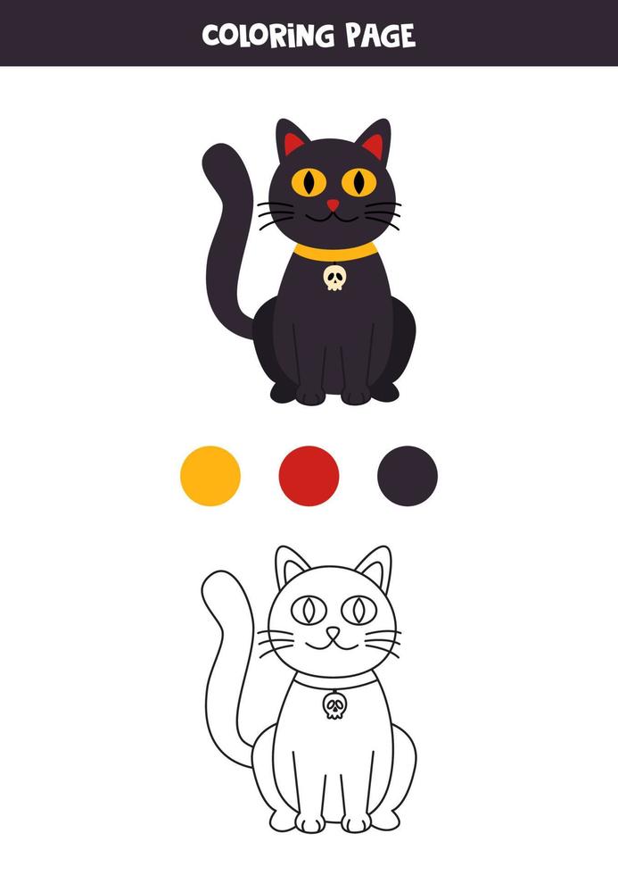 cor bonito dos desenhos animados gato de halloween. planilha para crianças. vetor