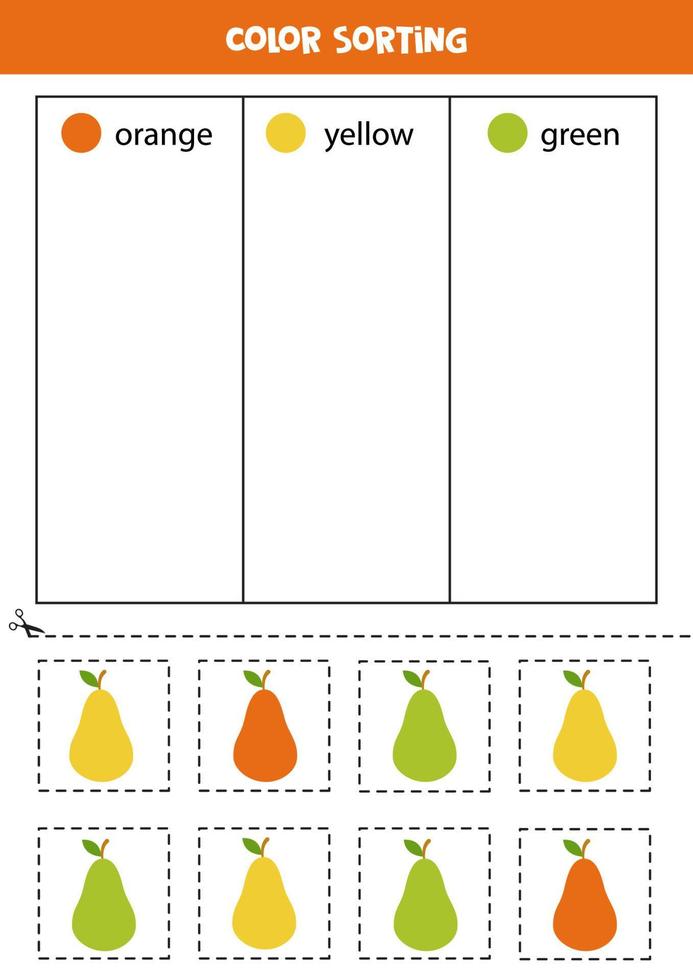 classificar as peras por cores. aprender cores para crianças. vetor