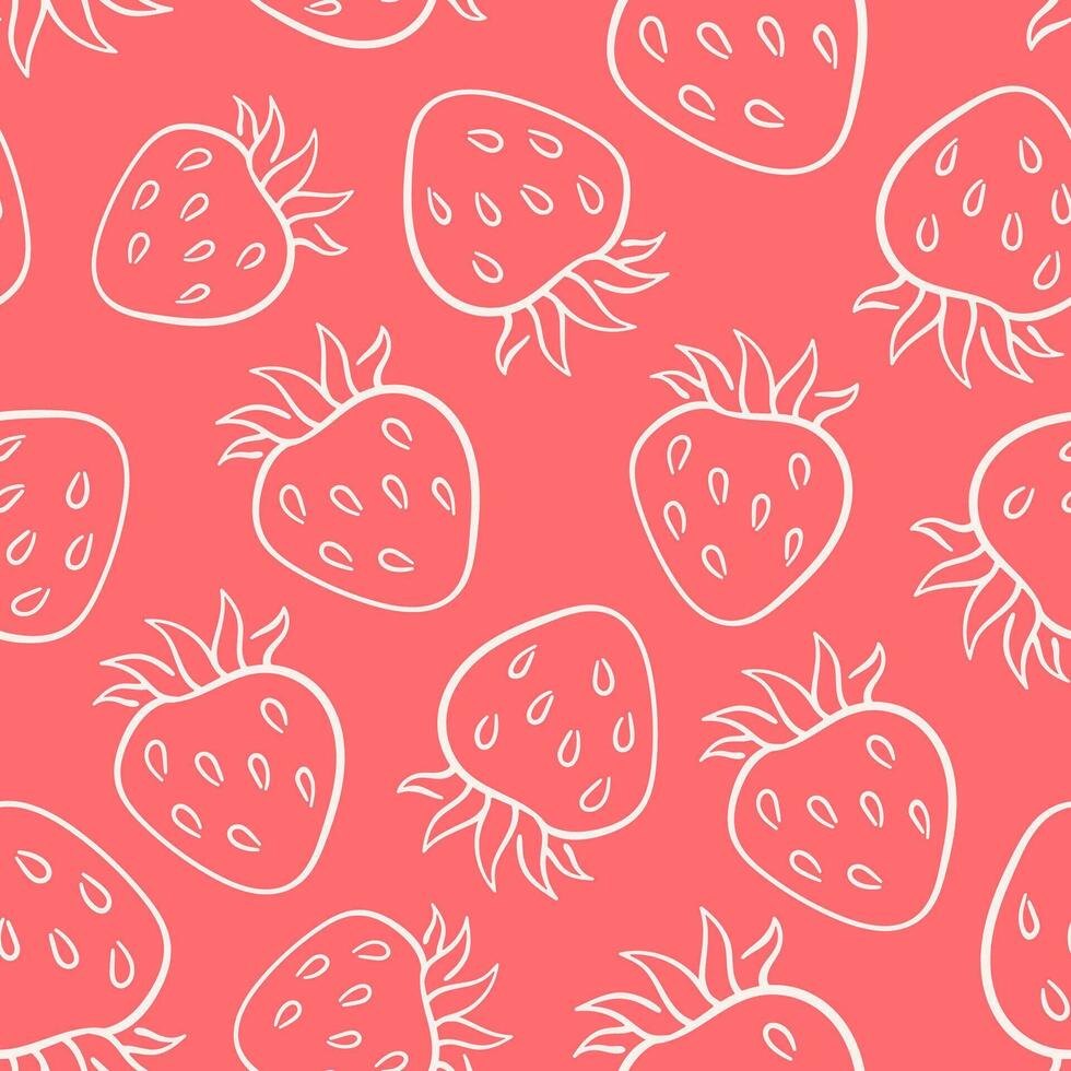 morango desatado padronizar dentro linha arte estilo. mão desenhado Projeto para cardápio, fruta loja, têxteis e cartões. vetor ilustração em uma Rosa fundo.