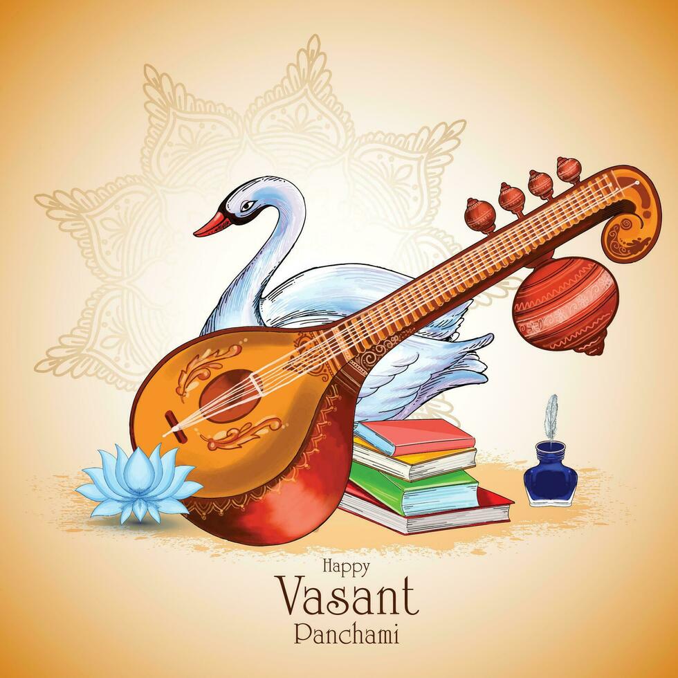 feliz vasante panchami cultural indiano festival cartão fundo vetor
