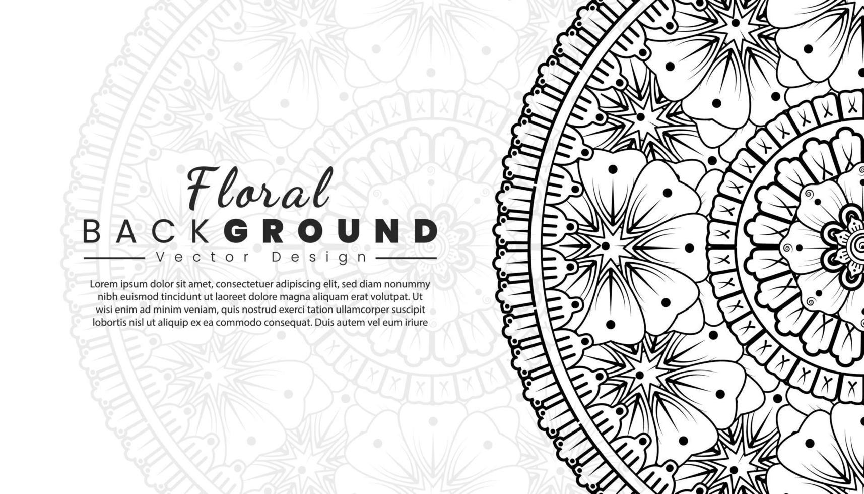 fundo com flores mehndi. linhas pretas sobre fundo branco. modelo de banner ou cartão vetor