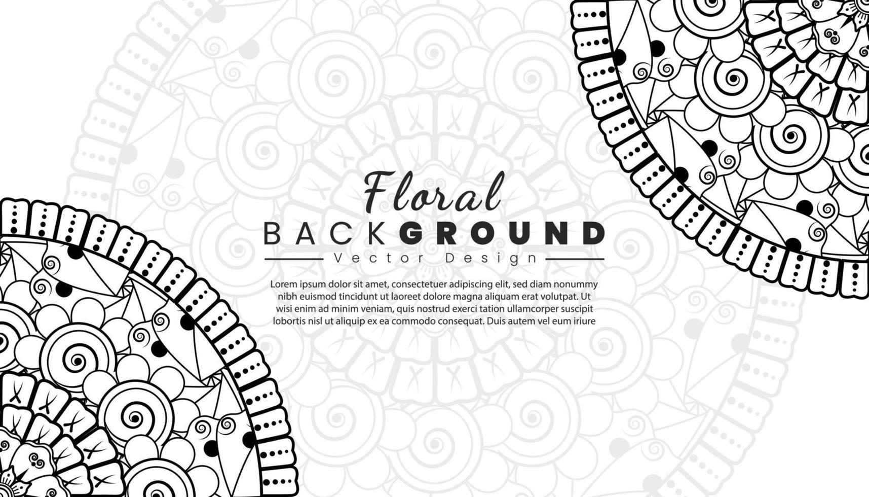 fundo com flores mehndi. linhas pretas sobre fundo branco. modelo de banner ou cartão vetor