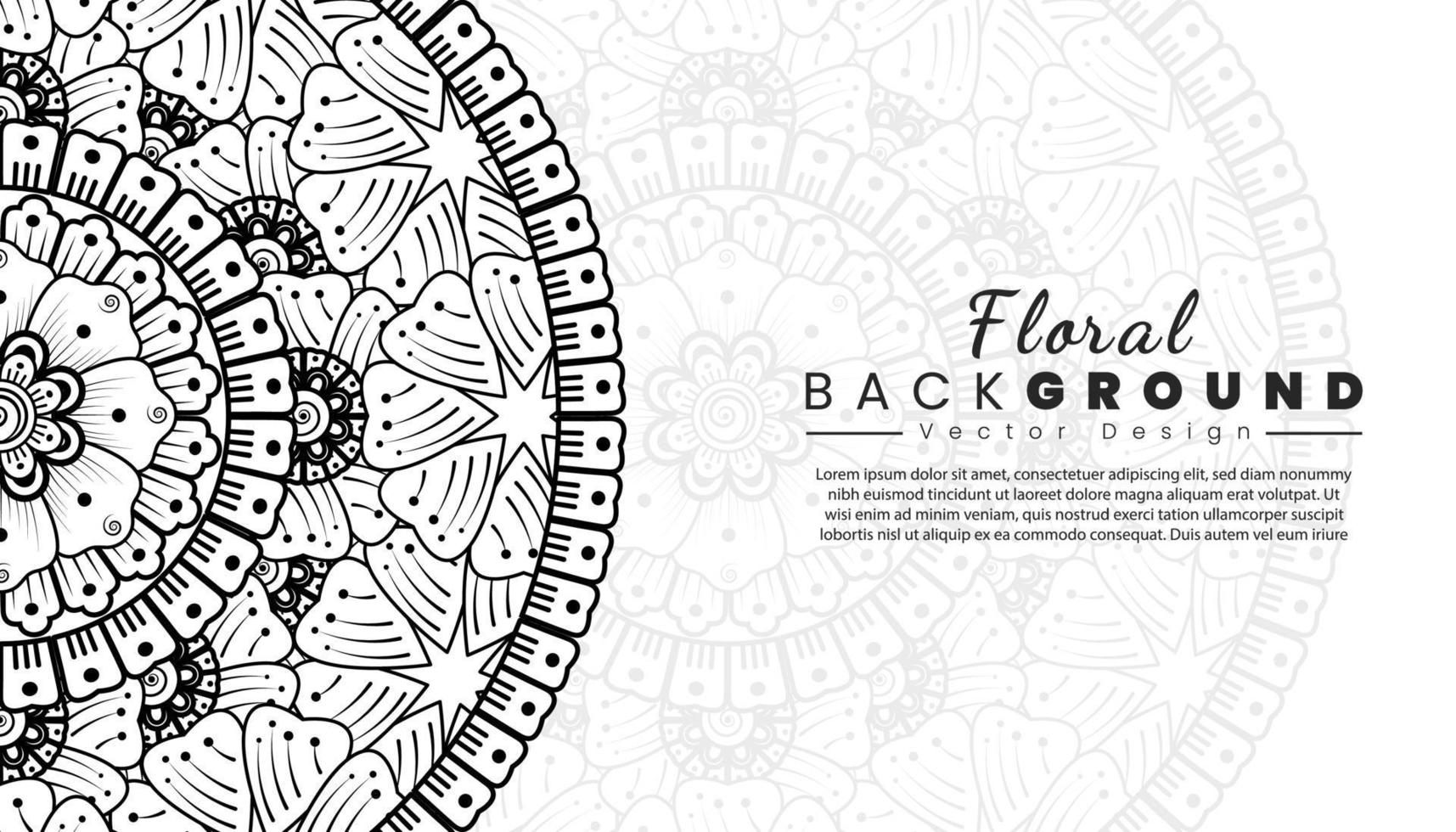 fundo com flores mehndi. linhas pretas sobre fundo branco. modelo de banner ou cartão vetor