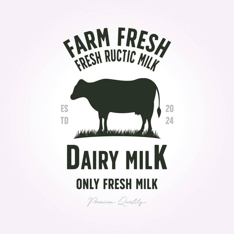 vetor fresco natural leite logotipo. tipografia Projeto com gado silhuetas. modelo para laticínios agricultura e leite o negócio - comprar, mercado, embalagem e cardápio