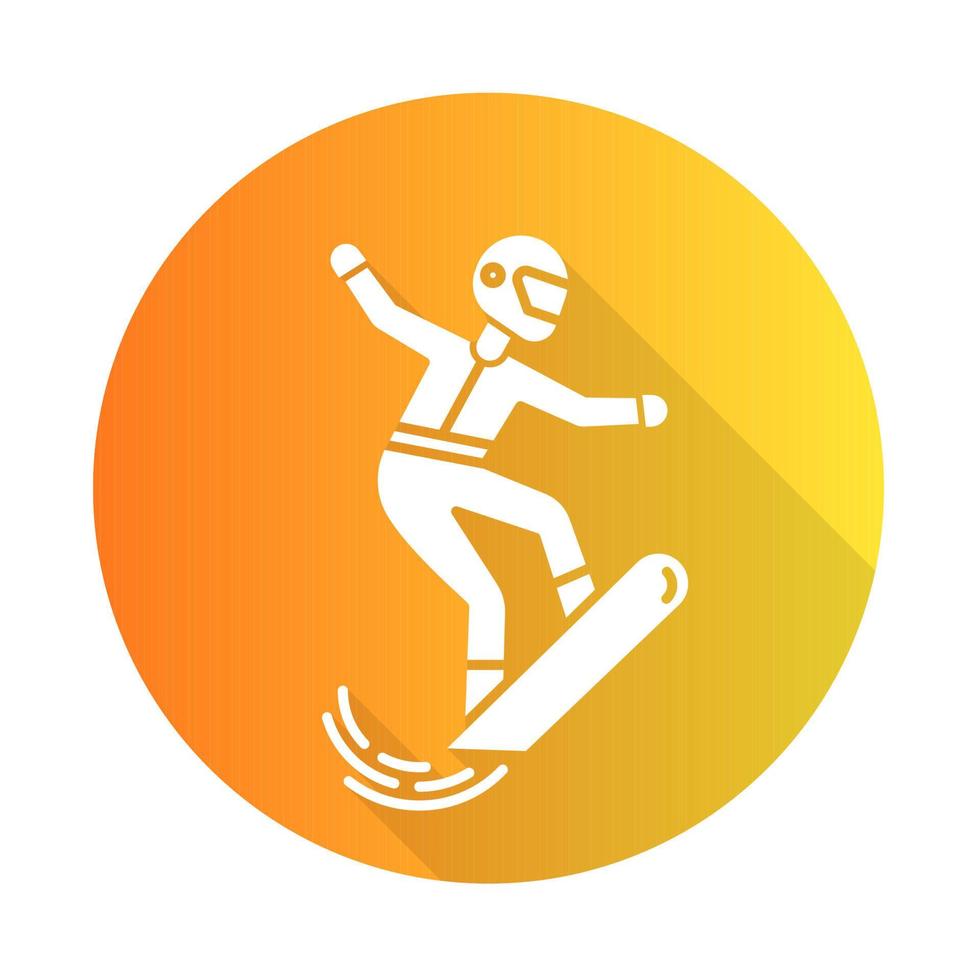 ícone de glifo de sombra longa design plano laranja snowboard vetor